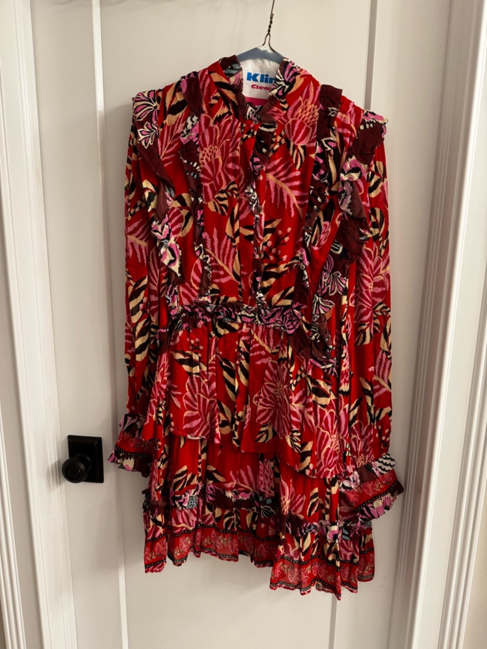 FARM Rio Red Floral Button-Up Dress, Medium